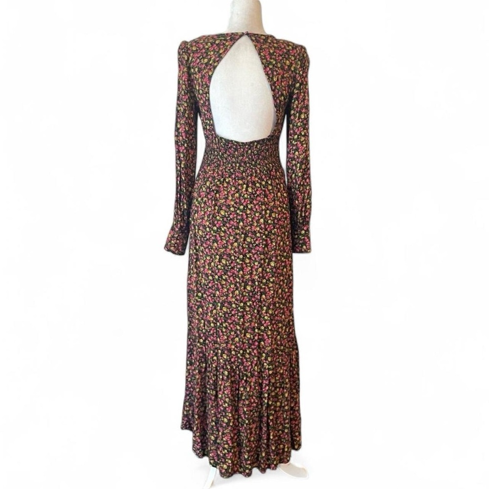 Floral Long Sleeve Maxi Dress in Black and Pink - Picture 2 of 12